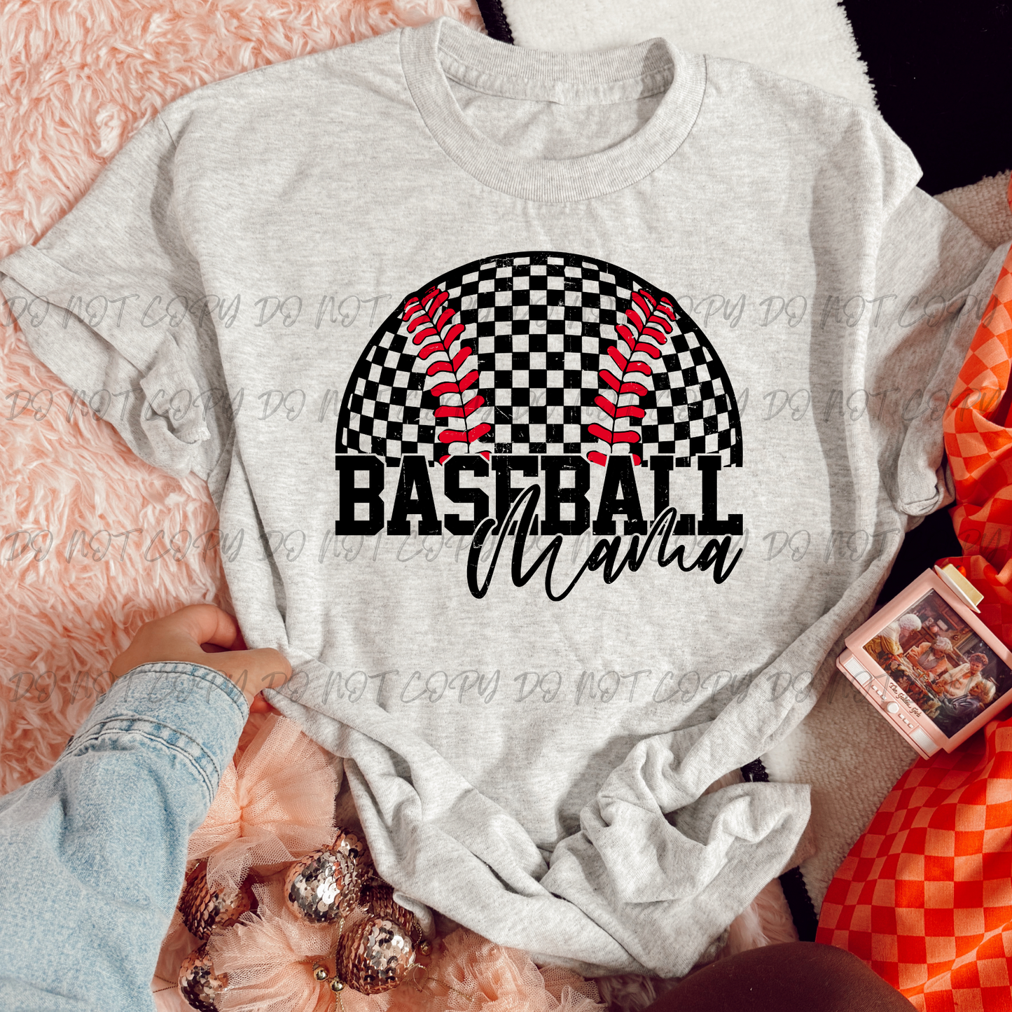 Checkered Baseball MAMA DTF TRANSFER