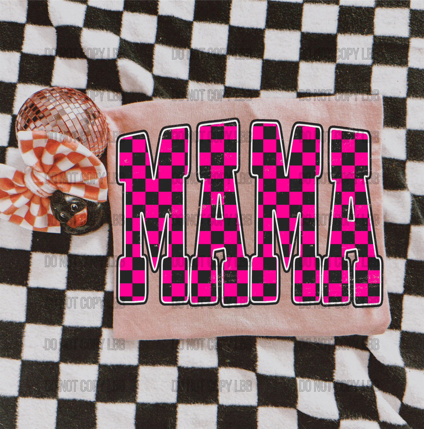 Mama pink check DTF TRANSFER