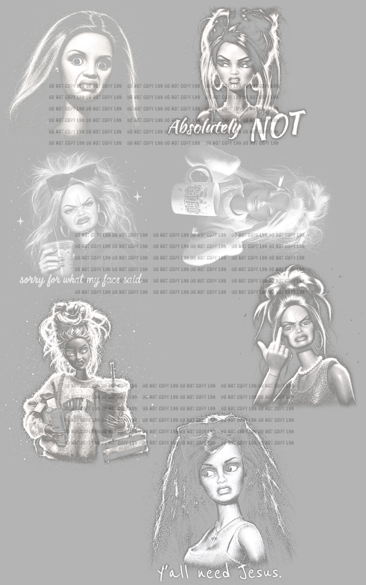 30”x48” petty Barbie half tones premade gangsheet