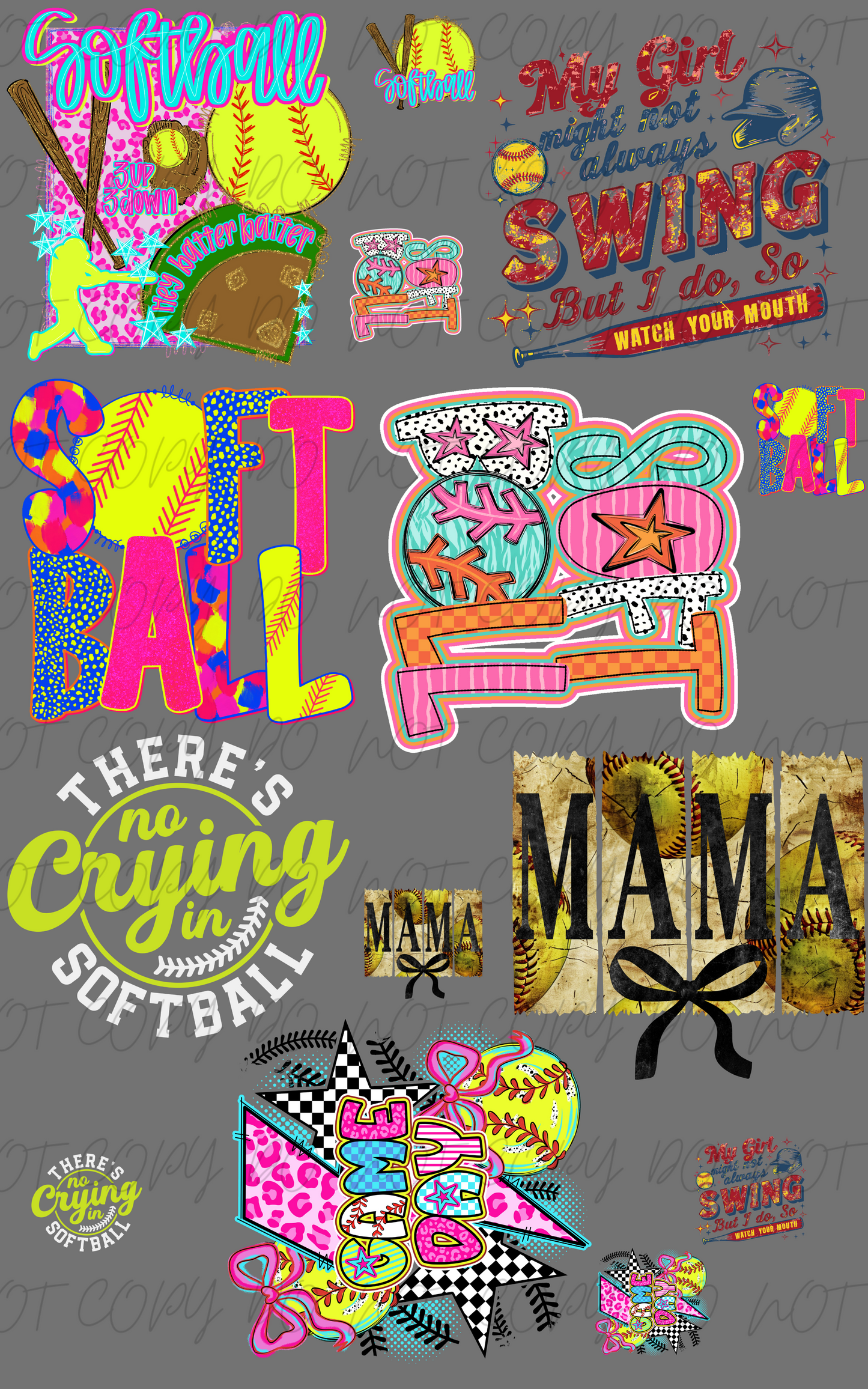 30"x48" Softball Season NEONS PREMADE GANGSHEET