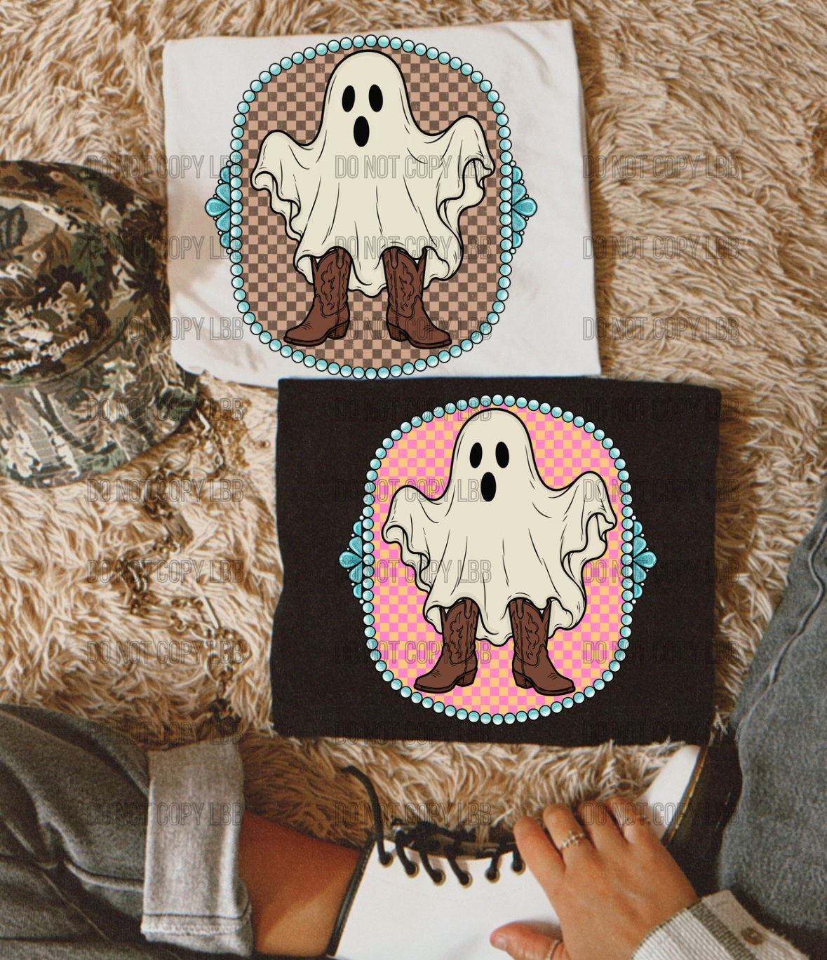 Boo ghost pink yellow check DTF TRANSFER