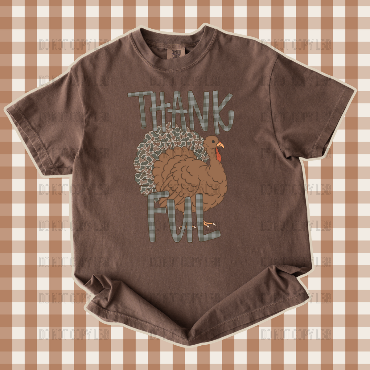 Thankful gingham and camo DTF TRANSFER