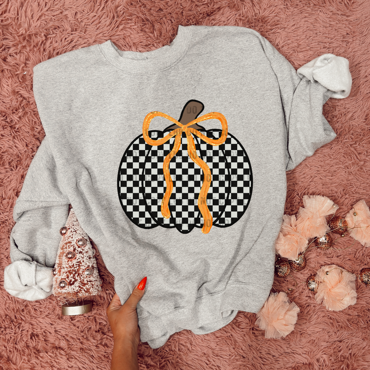 Check pumpkin orange bow DTF TRANSFER