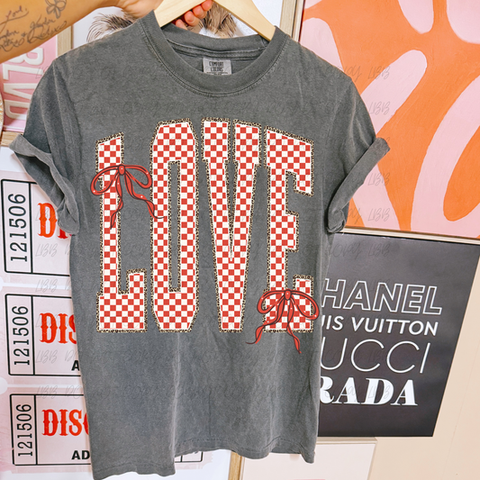 LOVE checkered/leopard with bow DTF TRANSFER