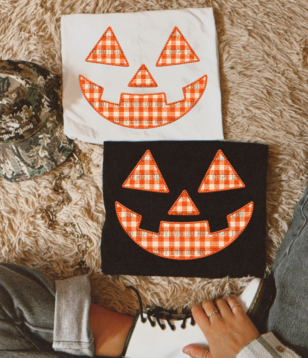 Needlepoint pumpkin face DTF TRANSFER