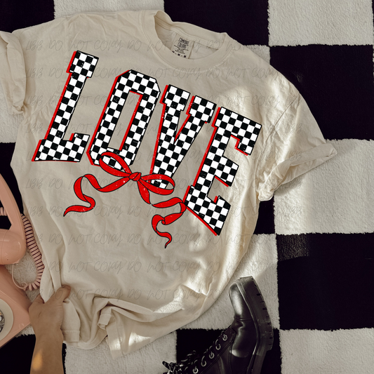 Checkered LOVE with bow DTF TRANSFER