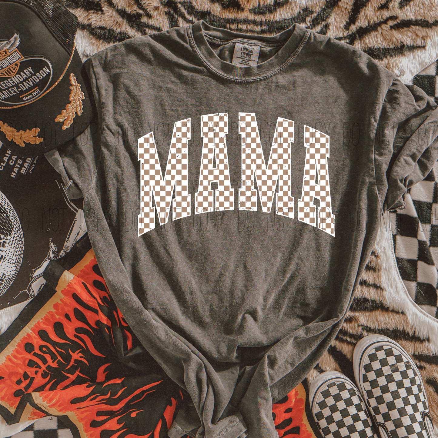 Tan/White Checkered MAMA DTF Transfer