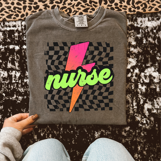 Neon Check Nurse DTF Transfer