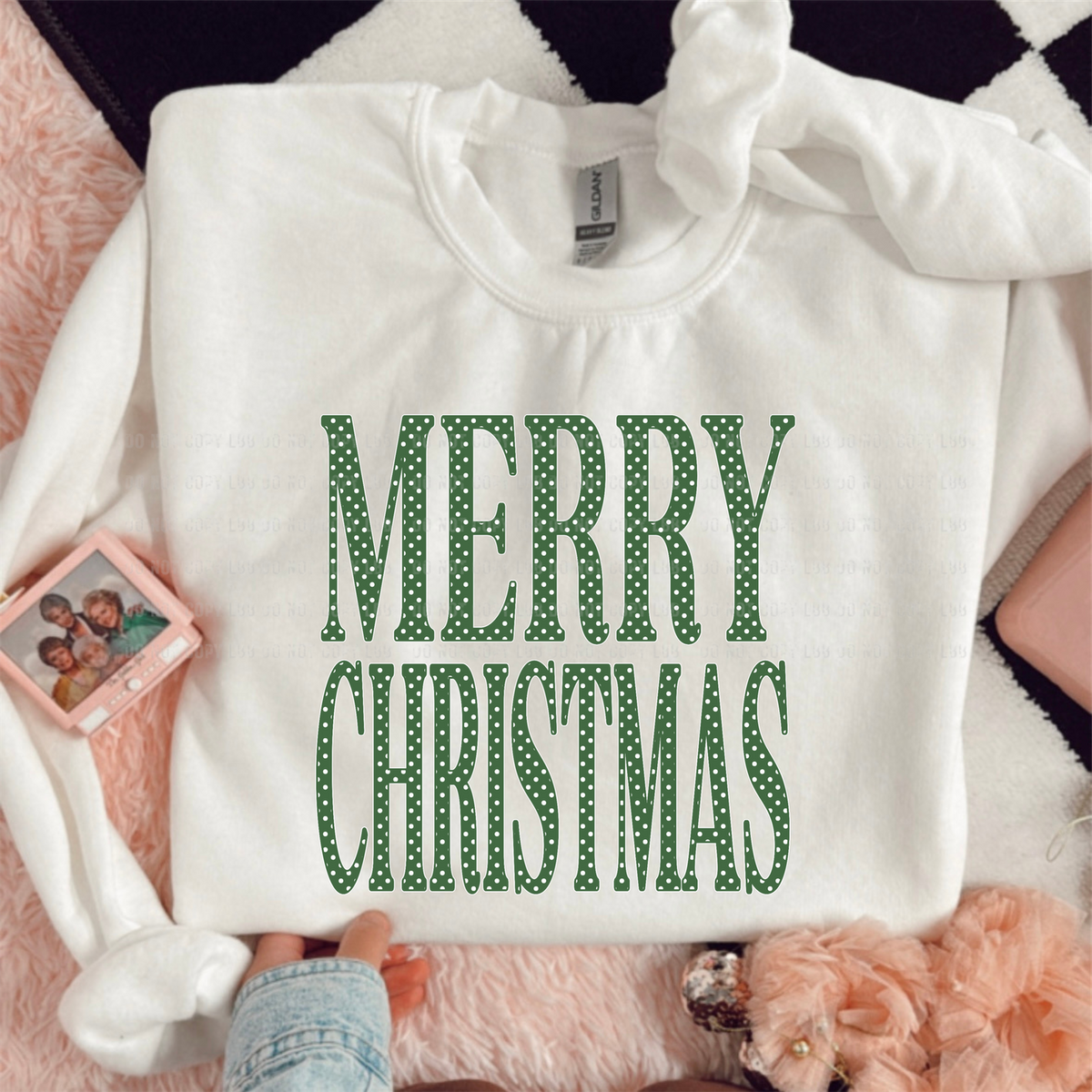 Green polka merry Christmas DTF TRANSFER