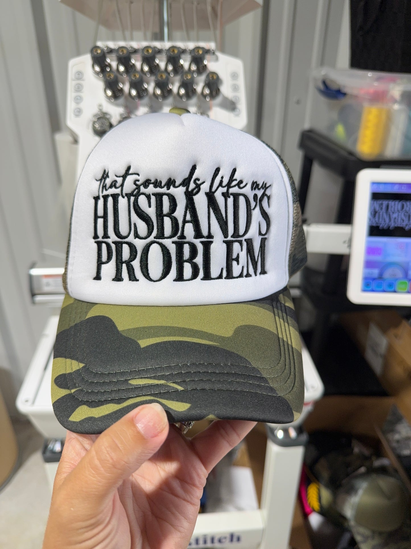 That sounds like my husbands problem embroidered trucker hat