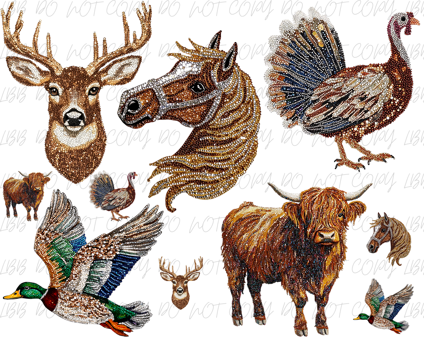 30x24 Faux rhinestone animals gangsheet