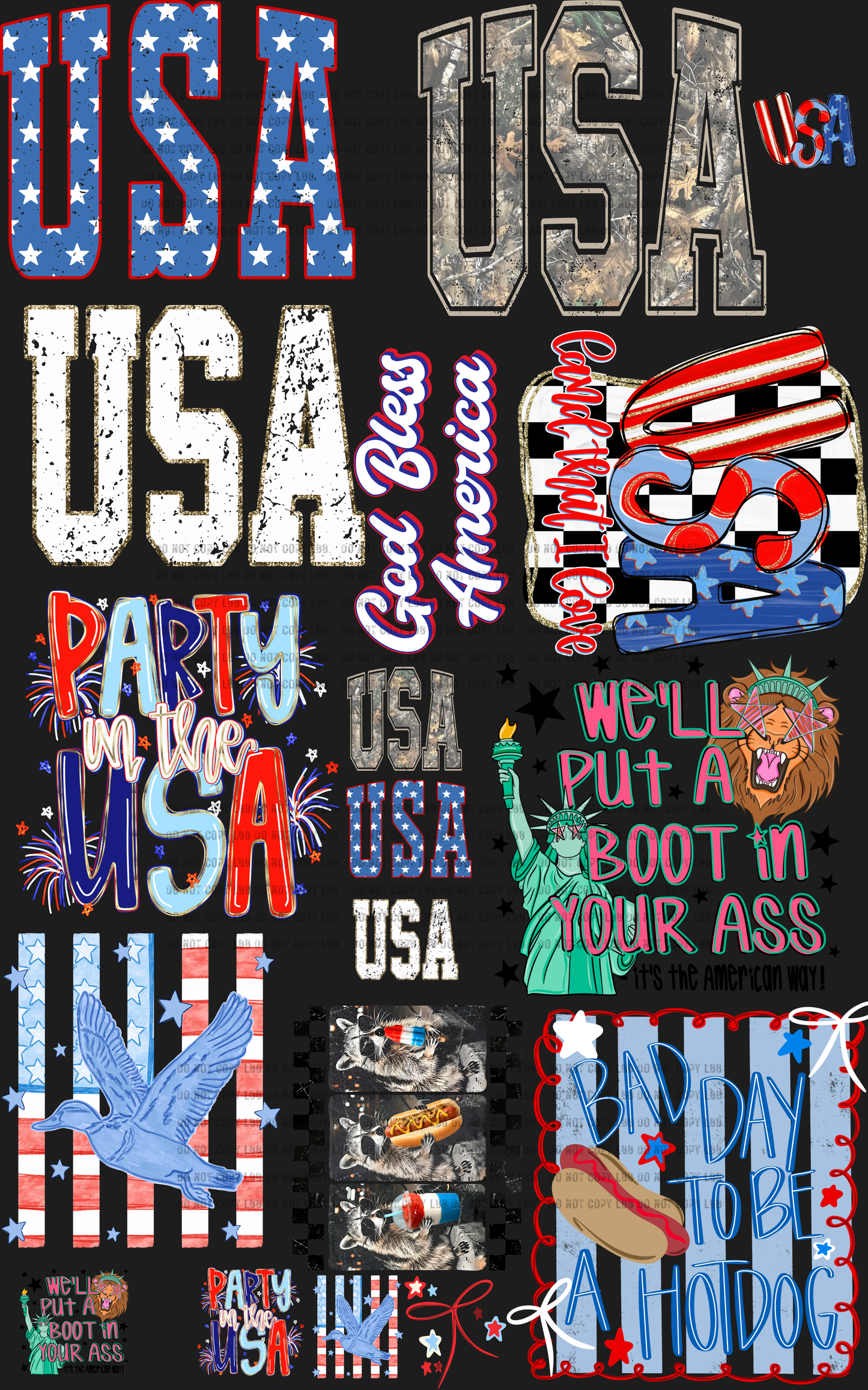 30x48 God Bless AMERICA Gang Sheet