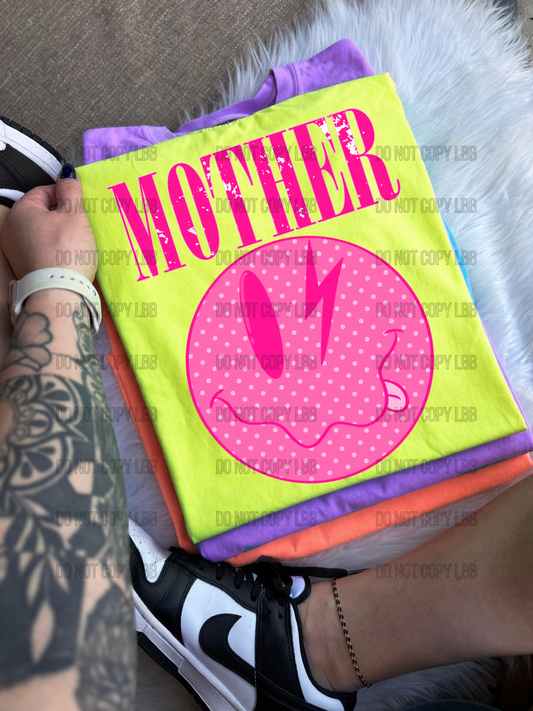 Mother neon smiley tee